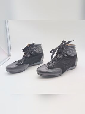 Alberto Guardiani Sz 40 Black High-Top Lace-Up Sneakers 65346 G Logo